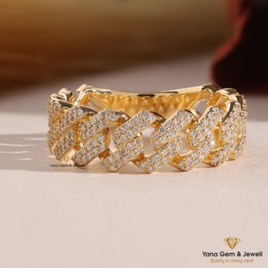 Bague de mariage pour homme en or jaune massif 14 carats, coupe ronde, pavée, style cubain, avec diamant CVD cultivé en laboratoire, couleur D-E-F, clarté VVS-VS, 1 TCW - Product Image 1
