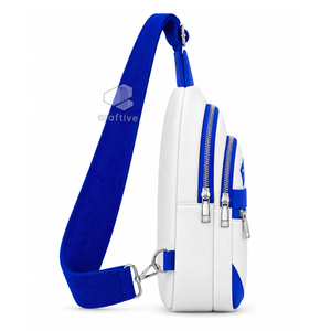 Bolso Bandolera de Cuero PU con Bloques de Color Blanco y Azul de la Hermandad Zeta Phi Beta, Correa Ajustable, Múltiples Compartimentos - Product Image 3