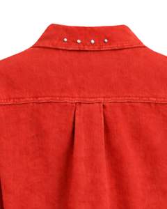 Chaqueta Vaquera Roja Corta Personalizada para Mujer con Adornos de Diamantes de Imitación en el Pecho, Botones y Manga Larga, Estilo Urbano - Product Image 6