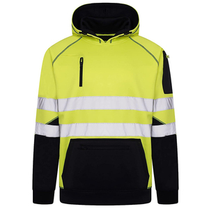 เสื้อฮู้ดสะท้อนแสงแบบใหม่ รุ่น Class 2 สีเหลืองดำ พร้อมฮู้ดและกระเป๋า - Product Image 1