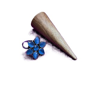 Blue Cat's Eye Flower <b>Ring</b> 925 Sterling Silver Handmade Floral <b>Statement</b> <b>Ring</b> Natural Gemstone Jewelry for Women - Product Image 5