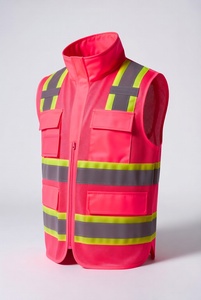 Gilet de sécurité réfléchissant rose avec panneaux en maille et plusieurs poches pour les travaux de construction et de circulation - Product Image 3