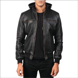 Chaqueta Bomber de Cuero Negra Premium con Capucha para Hombre y Mujer, Chaqueta de Invierno de Cuero Vacuno con Cremallera y Múltiples Bolsillos 2026 - Product Image 1