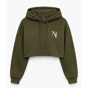 Sweat-shirt en molleton décontracté pour femme, coupe courte, vert olive, avec lettres brodées, manches longues, collection automne 2026, conception personnalisée OEM - Product Image 2