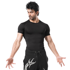 Camiseta de Compresión Negra Personalizada para Hombre, Manga Corta, Cuello Redondo, Ajustada, para Gimnasio, Entrenamiento, Deporte, Ropa Deportiva, Capa Base - Product Image 3
