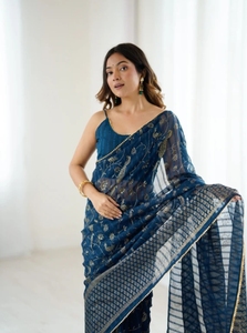 Sari de Georgette con Estampado Floral Estilo Bollywood KV - Product Image 5