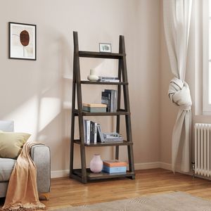 Scaffale a 5 Ripiani per Soggiorno, Libreria a Scala con Struttura in Legno di Gomma per Casa, Ufficio o Cucina - Product Image 3