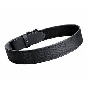 Ceinture de kilt en cuir noir, motif celtique gaufré, églantier écossais, tartan traditionnel des Highlands, ceintures pour kilt - Product Image 2
