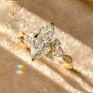 Bague en platine Pt950 avec diamant de laboratoire taille marquise, grappe florale, pierres latérales poire et rondes, bijoux fins de fiançailles - Product Image 2