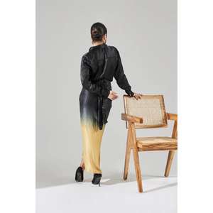 Robe longue évasée pour femme avec manches boutonnées, élégante et décontractée, idéale pour le bureau ou les soirées, taille naturelle - Product Image 4