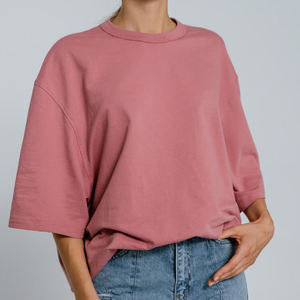 Cheap Price Women's Pink Oversized T-<b>Shirt</b> Crew Neck Three Quarter Sleeve <b>Flame</b> Logo Print Loose Fit 100% Cotton Jersey Casual - Product Image 6