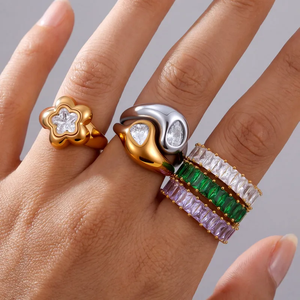 Bague en forme de cœur pour femme, bijoux en acier inoxydable 304 avec revêtement plaqué or véritable 18 carats, résistant au ternissement, bague tendance - Product Image 6