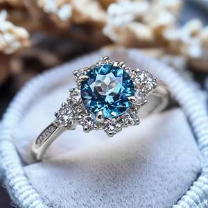 Anillo de Moissanita Azul Hecho a Mano, Plata de Ley 925, Chapado en Oro Rosa, Anillo de Compromiso y Boda de Lujo - Product Image 1