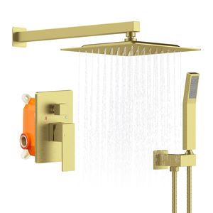 Sistema Doccia Rettangolare con Soffione a Pioggia da 12 Pollici e Doccetta a Muro, Finitura Oro Spazzolato - Product Image 4