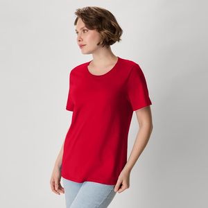 T-shirt à manches courtes pour femme, col rond, couleur unie, style décontracté, 100% coton jersey, coupe classique, toutes saisons - Product Image 2