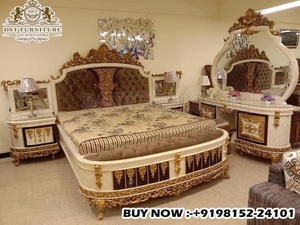 Juego de Cama King Size Tallado a Mano Estilo Maharaja Real, Lujoso Juego de Dormitorio Principal de Estilo Europeo, Último Modelo de Cama con Diseño de Corona Tallada a Mano, EE. UU. - Product Image 3