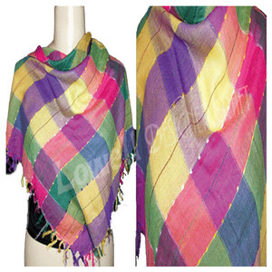 Foulard carré multicolore personnalisé en gros pour femme, 100 % coton doux, motif à carreaux imprimé sérigraphié - Product Image 2