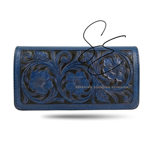 Cartera de Cuero SEHRAINN con Adornos Florales Azules para Mujer, Elegante, para Uso Diario en Todas las Estaciones, Estilo Vaquero - Product Image 1