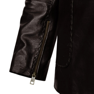 Blazer de cuero marrón para hombre, de un solo botón, con solapa de muesca, estilo casual. - Product Image 4