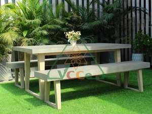 Banc de patio rectangulaire en béton durable et moderne pour l'extérieur avec pieds en bois Siège écologique résistant à l'eau pour le parc - Product Image 2