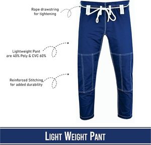 Pantalones de BJJ Unisex de Algodón, Corte Regular, Transpirables, Blancos, Negros, Azules, Pantalones Kimono para Adultos, Ropa Deportiva Rybic - Product Image 2
