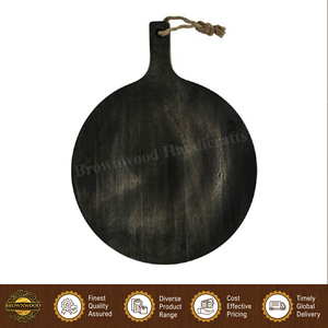 Planche à découper en bois de manguier 100% naturel de qualité supérieure, couleur noire antique, avec poignée, pour hôtels, restaurants et cuisines. - Product Image 5