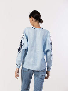 Blusa de Manga Corta con Cuello en V y Cordones Bordados de Estilo Bohemio Retro para Mujer, Blusa Informal y Elegante de Otoño, 100% Algodón - Product Image 4