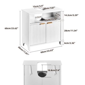 Mobile Bagno a Due Ante con Un Ripiano 60x30x60cm, con Griglia, in Melaminico Termoformato, Materiale Truciolare Bianco - Product Image 3