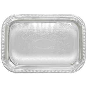 Plateau de service élégant en métal plaqué, vintage, argenté, gravé, décoratif, pour buffet, restauration et usage domestique à bas prix - Product Image 2