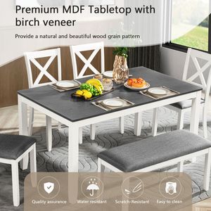 Set da Pranzo Moderno per 6 Persone, Tavolo con 6 Sedie in Legno per Sala da Pranzo e Cucina, Elegante Tavolo da Pranzo per 6 Persone - Product Image 4