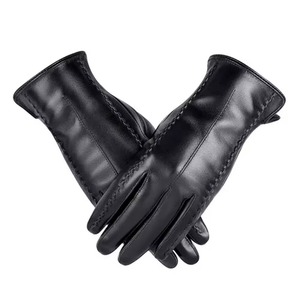 Men's Black Leather Touchscreen Driving <b>Gloves</b> Cashmere Lining Breathable Lightweight Design for Four Seasons Automotive Outdoor - Product Image 1