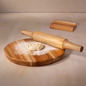 High Quality Wooden Rolling Pin And Chakla <b>Set</b> For <b>Baking</b> Dough Roti Chapati Kitchen Utility Tools - Product Image 3