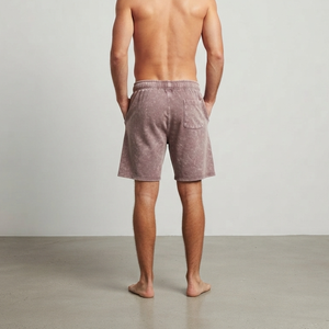 Shorts de jogging pour homme en coton French Terry délavé à l'acide, design tendance, avec cordon de serrage, imprimé personnalisé et ourlet brut effet soleil délavé - Product Image 4