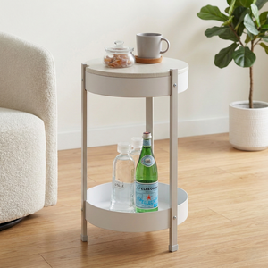 Mesa Auxiliar Redonda de Metal Moderna y Resistente de 2 Niveles, Fácil de Limpiar, para Cocina y Sala de Estar, Contenedor de Alimentos - Product Image 1