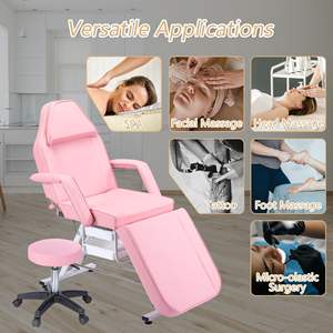 Table de massage hydraulique multifonctionnelle pour esthéticiennes, lit facial 3 sections, chaise de tatouage, deux plateaux, réglable - Product Image 4