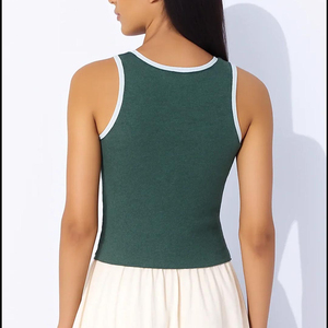 Breathable Summer Custom Logo Gym High Quality 100% Cotton White Tight Women's Ribbed Tassel Lace Knitted Tank <b>Top</b> - Product Image 3