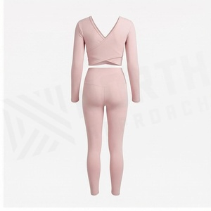 Ensemble de yoga 2 pièces North Approach, haut court rose uni sans couture et leggings taille haute, vêtements de sport pour femmes - Product Image 4