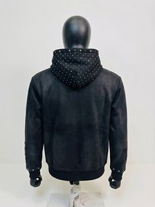 Black Studded <b>Zip</b> Hoodie Tracksuit Set Distressed Finish, Gothic Stud Embellishment, OEM/ODM Streetwear Manufacturer - Product Image 3