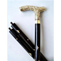 Canne en bois traditionnelle avec poignée en laiton sculpté, noire, réglable, pour soins à domicile