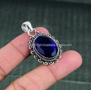 Collar de zafiro azul real cultivado en laboratorio genuino, colgante de piedra de nacimiento de septiembre, colgante nupcial de zafiro en forma de lágrima cortada en pera - Product Image 3