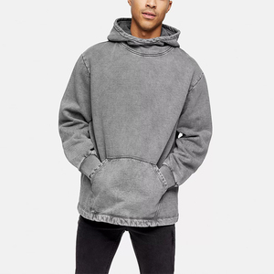 Sudadera con Capucha para Hombre, Estilo Acid Wash, Color Gris Sólido, Felpa, Corte Casual, Manga Regular, Diseño con Bolsillos, Estilo Invernal, 100% Algodón, Ropa Urbana - Product Image 1