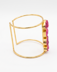 Brazalete Abierto de Latón Chapado en Oro, Estilo Bohemio Clásico Hecho a Mano, Pulseras Unisex de Moda con Engaste de Bisel y Cuatro Piedras Preciosas - Product Image 5