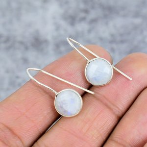 925 <b>Sterling</b> <b>Silver</b> Natural Rainbow Moonstone Handmade Bezel Hook Earrings Trendy Gift for Parties & Everyday Wear - Product Image 1
