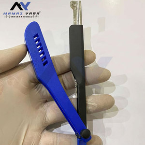 RTS High Quality Blue Straight <b>Edge</b> Barber Razor for Men Durable <b>Plastic</b> Handle with Slide-out Stainless Steel Blade - Product Image 2