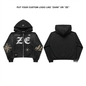 420 GSM Premium Polyester/Cotton Brushed Woven Black <b>Zip</b> <b>Hooded</b> Sweatshirt Custom Print Embroidery Logo Men's Winter Regular Fit - Product Image 1