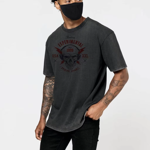 เสื้อยืดโอเวอร์ไซส์ลายพิมพ์กะโหลกสไตล์สตรีทแขนสั้นคอกลมผ้าฝ้ายเจอร์ซีย์ 100% ทรงพอดีตัวสำหรับผู้ชาย - Product Image 3