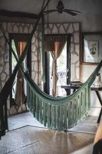 Hamaca moderna de macramé para exteriores con palo de madera, muebles de exterior al por mayor, columpio bohemio, hamaca colgante tejida a mano - Product Image 3