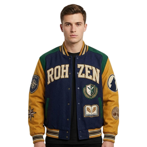 High Quality ODM OEM Customized Unisex Vintage Varsity <b>Jacket</b> Wool Body Genuine Leather Sleeves Patchwork Letterman <b>Jacket</b> - Product Image 1