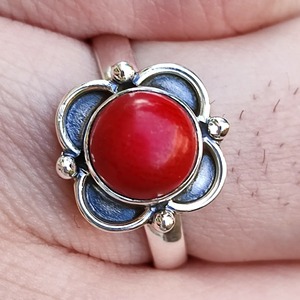 Coral Stone <b>Ring</b> 925 Sterling <b>Silver</b> Handmade Promise <b>Ring</b> for Women Round Gemstone <b>Statement</b> <b>Ring</b> for Gift March Birthstone - Product Image 4