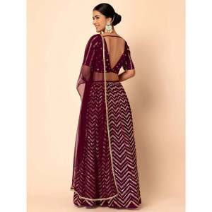 <b>Charming</b> Maroon Zari Embroidered Georgette Wedding Lehenga Choli - Product Image 4